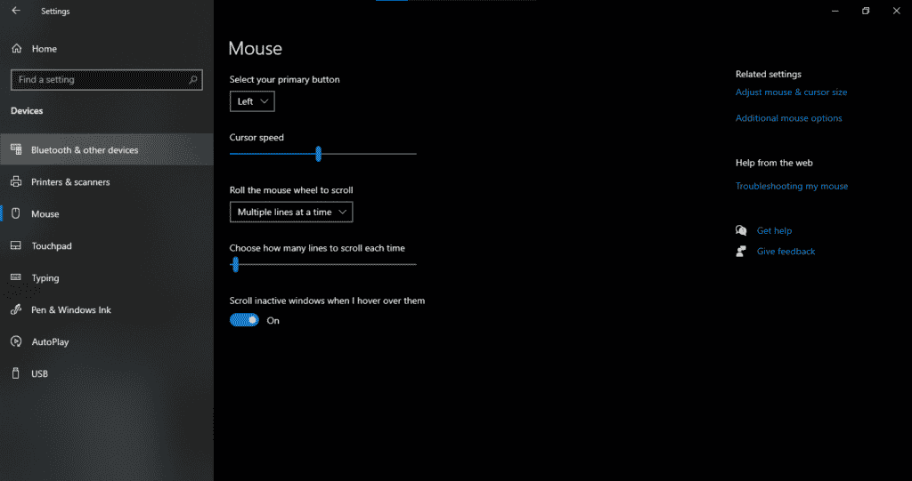 window 10 setting fix a stuck laptop cursor