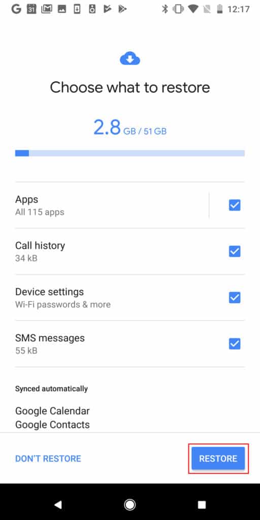 restore Move text messages to new  Android phone