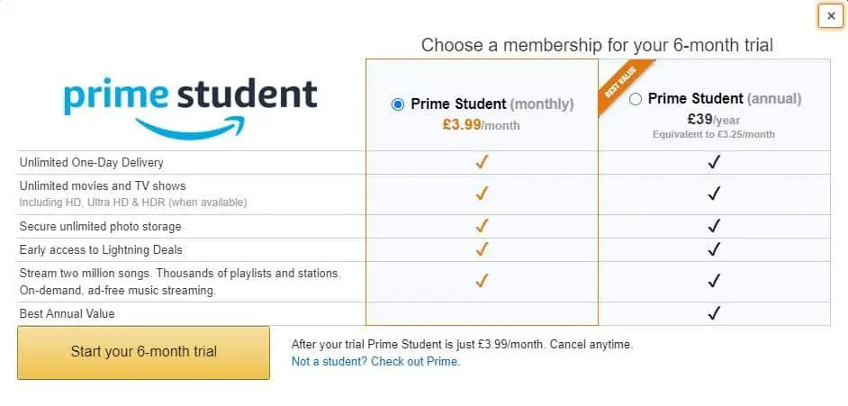 What is the price of Amazon Prime Student?