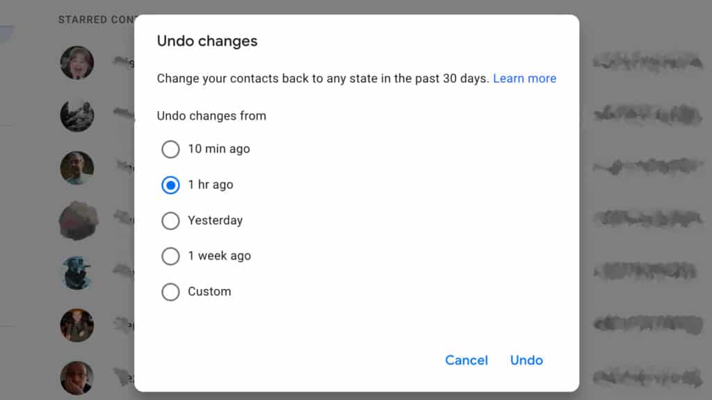 Undo Changes - fix missing Contacts on Android