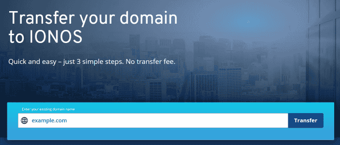 Ionos Web Hosting- transfer a domain