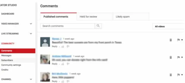 Comments on  Youtube Studio Desktop