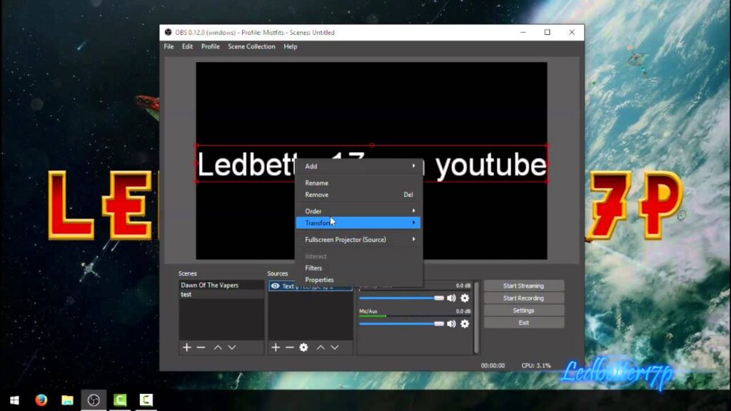 How and where to add text to an OBS live stream?