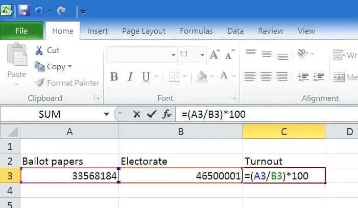 How to change calculate percentage in Excel