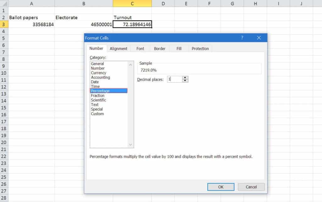 Select percentage in Excel