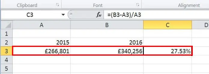 Calculate the difference between two values as a percentage