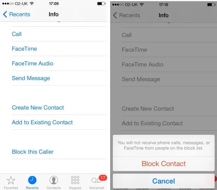 What occurs when you put a phone number on your iPhone's block list?