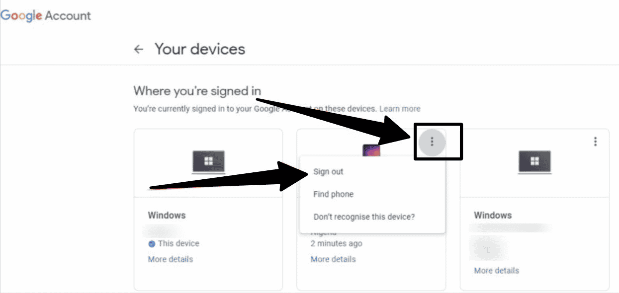 How to delete the device from a google account?