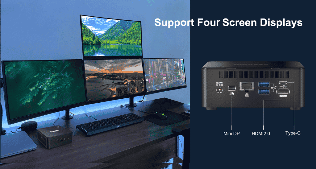 Power of astonishing four displays with Geekom IT8 mini workstation PC!