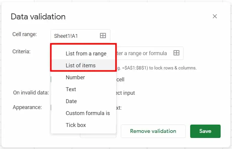 How to create a drop-down list in Google Sheets?
