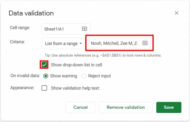 How to create a drop-down list in Google Sheets?