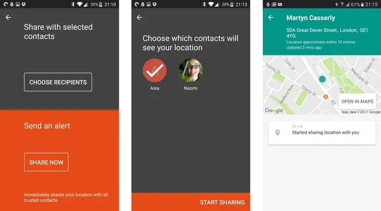 Google trusted contacts: shared with selected contact
