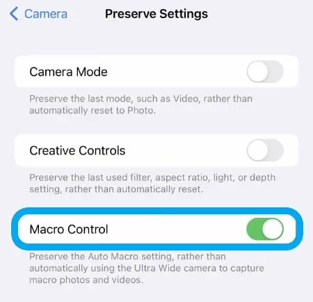 How to turn off macro mode on iPhone 13 Pro?
