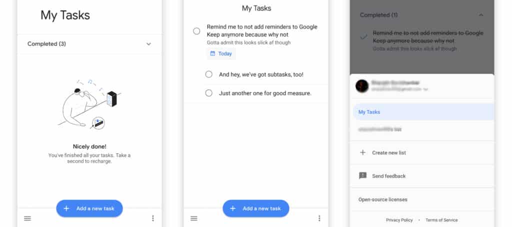 Interface of Google Tasks