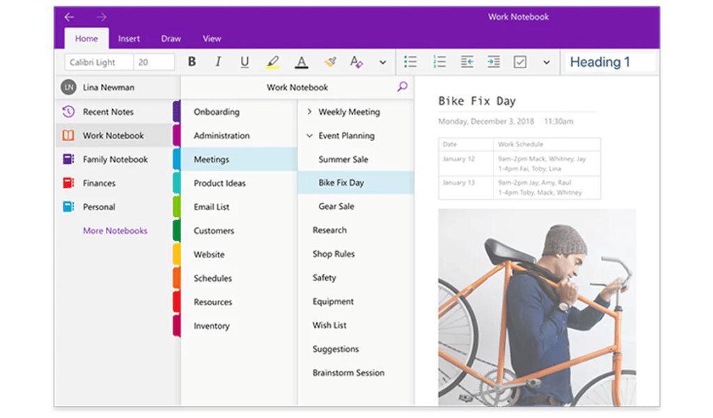 Microsoft Onenote interface