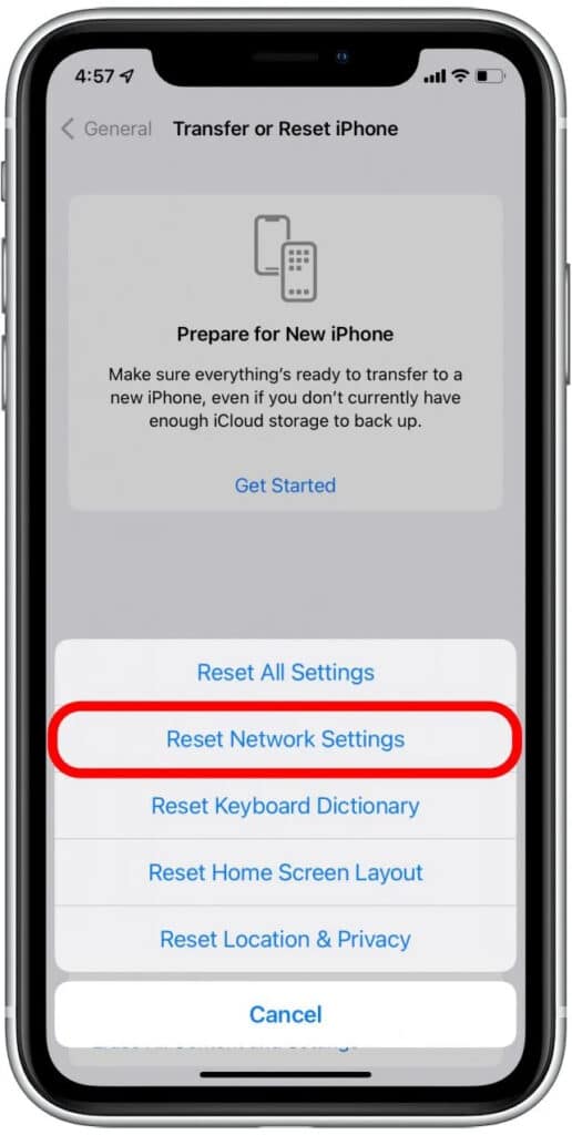 4. Select Reset Network Settings. Your passcode might be required to confirm.