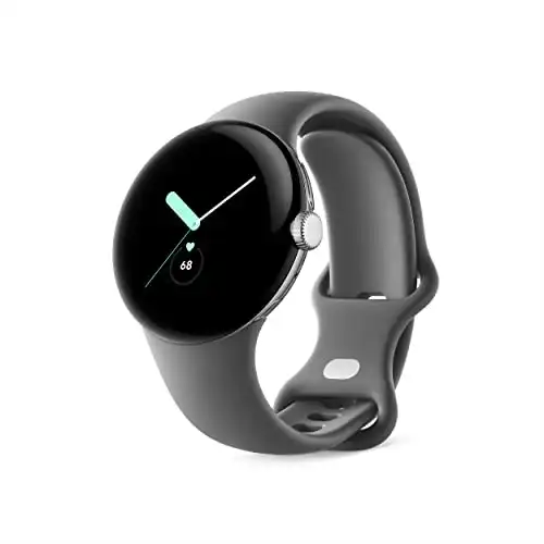 Google Pixel Watch - Android Smartwatch with Fitbit Activity Tracking - Heart Rate Tracking Watch - Polished Silver Stainless Steel case with Charcoal Active band - WiFi
