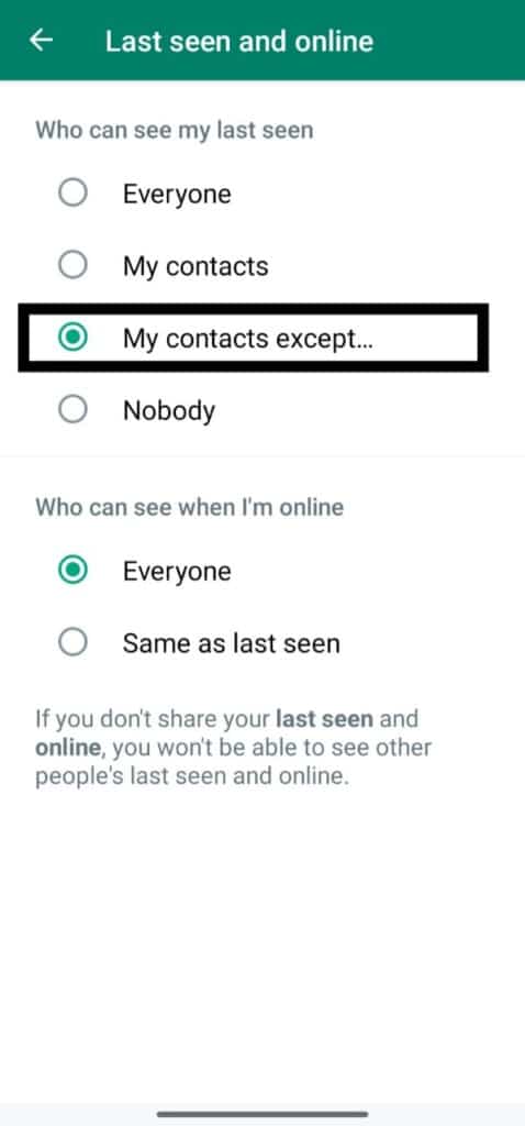 hide last seen status on Whatsapp