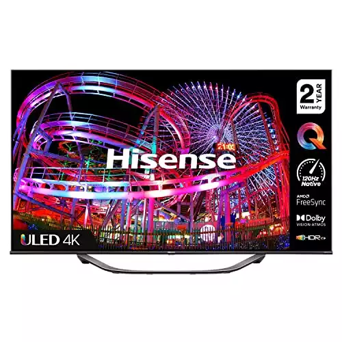 Hisense 65U7HQTUK 65" 600-nit 4K HDR10+ and 120Hz Dolby Vision IQ ULED Smart TV with Disney+, Freeview Play and Alexa Built-in, HDMI 2.1 and Filmmaker Mode, FreeSync Certificated (2022 NEW)