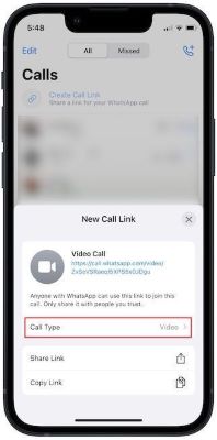 create and share call links on iPhone
