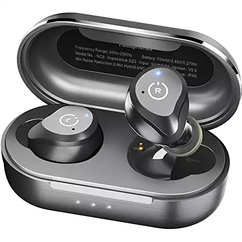 TOZO NC9 Hybrid Active Noise Cancelling Wireless Earbuds, in Ear Headphones IPX6 Waterproof Bluetooth 5.3 Stereo Earphones, Immersive Sound Premium Deep Bass Headset Matte Black